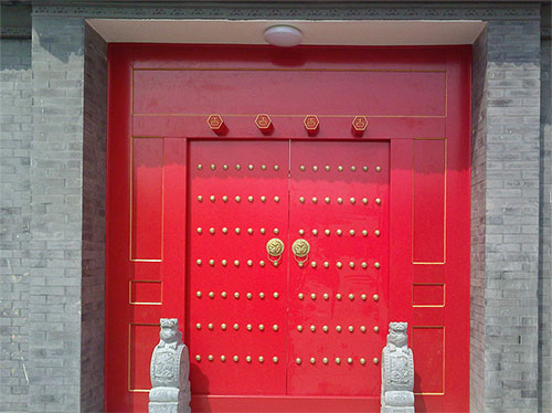 张家港中国传统四合院系列朱红色中式木制大门木作